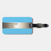 Étiquette À Bagage Cool Bleu Faux Métal Bande Gras Monogramme (Dos horizontal)