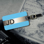 Étiquette À Bagage Cool Bleu Faux Métal Bande Gras Monogramme<br><div class="desc">Élégante étiquette de bagage bleu personnalisable avec bande métallique FAUX et votre monogramme audacieux.</div>