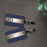 Étiquette À Bagage Cool Bleu Faux Métal Bande Gras Monogramme<br><div class="desc">Élégante étiquette de bagage bleu personnalisable avec bande métallique FAUX et votre monogramme audacieux.</div>