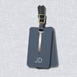 Étiquette À Bagage Cool Bleu foncé Faux Métal Stripe Monogramme<br><div class="desc">Élégante étiquette personnalisable en bleu foncé avec bande métallique FAUX et votre monogramme audacieux.</div>