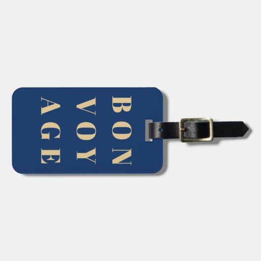 Étiquette À Bagage Cool Bleu Jaune Doré Gras Bon Voyage (Devant horizontal)