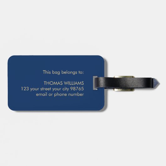 Étiquette À Bagage Cool Bleu Jaune Doré Gras Bon Voyage (Dos horizontal)