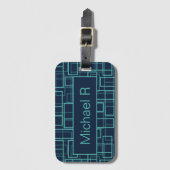 Étiquette À Bagage Cool Blue Geometric Grid Pattern Personalised (Devant Vertical)