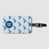 Étiquette À Bagage Cool Blue Swordfish Motif Monogramme (Devant Horizontal)