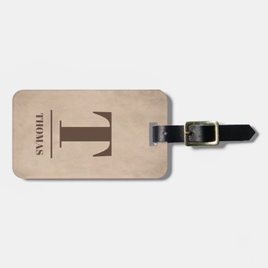 Étiquette À Bagage Cool Bold Brown Monogramme Texture Beige (Devant horizontal)