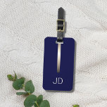 Étiquette À Bagage Cool Dark Navy Blue Faux Metal Stripe Monogramme<br><div class="desc">Élégante étiquette personnalisable en bleu foncé avec bande métallique FAUX et votre monogramme audacieux.</div>