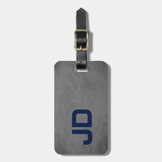 Étiquette À Bagage Cool Elegant Texture gris bleu Monogramme (Devant Vertical)