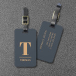 Étiquette À Bagage Cool Gras Monogramme Bleu Profond Brown<br><div class="desc">Elégant design entièrement personnalisable étiquette de bagages avec arrière - plan bleu profond,  brun gras monogramme.</div>