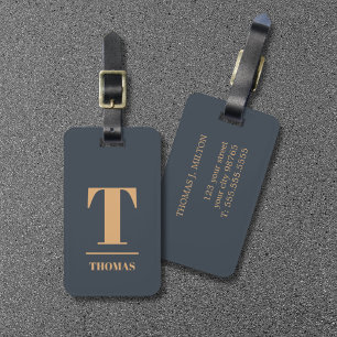 Étiquette À Bagage Cool Gras Monogramme Bleu Profond Brown