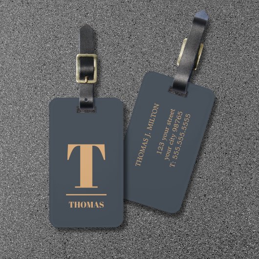 Étiquette À Bagage Cool Gras Monogramme Bleu Profond Brown