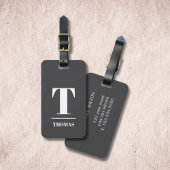 Étiquette À Bagage Cool Gras Monogramme Gris foncé Blanc