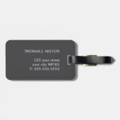 Étiquette À Bagage Cool Gras Monogramme Gris foncé Blanc (Dos horizontal)