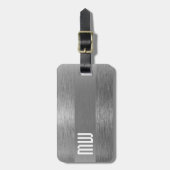 Étiquette À Bagage Cool Gris Faux Métal Gris Gras Gras Monogramme (Devant Vertical)