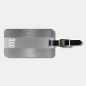 Étiquette À Bagage Cool Gris Faux Métal Gris Gras Gras Monogramme (Devant horizontal)