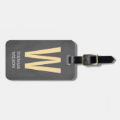 Étiquette À Bagage Cool gris noir pastel jaune gras monogramme (Devant horizontal)