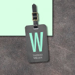 Étiquette À Bagage Cool gris noir vert gras monographie<br><div class="desc">Cool entièrement personnalisable marque de bagages design avec texture gris arrière - plan et vert gras monogramme. Design élégant et moderne.</div>