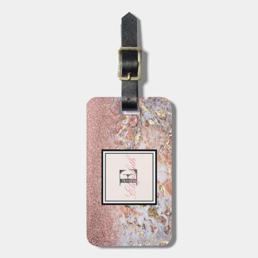 Étiquette À Bagage Cool Marbre Ombre Parties scintillant Monogramme P (Devant Vertical)