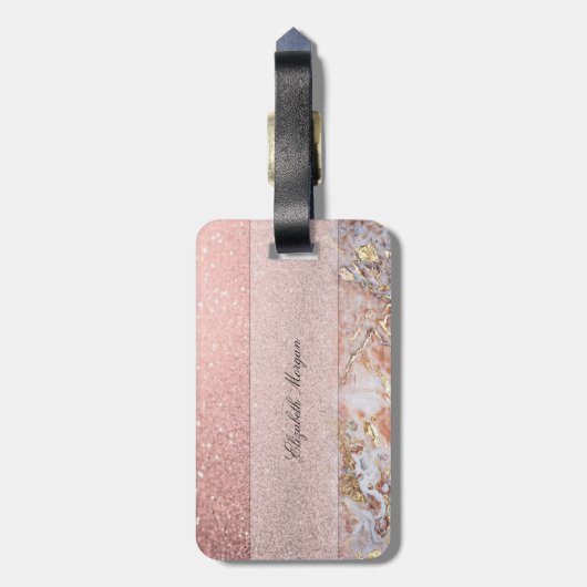 Étiquette À Bagage Cool Marbre Ombre Parties scintillant Monogramme P (Dos Vertical)