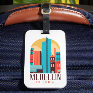 Étiquette À Bagage Cool Medellin Colombie Vintage Cityscape