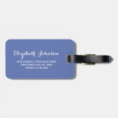 Étiquette À Bagage Cool moderne élégant Denim Blue À damiers Voyage (Dos horizontal)