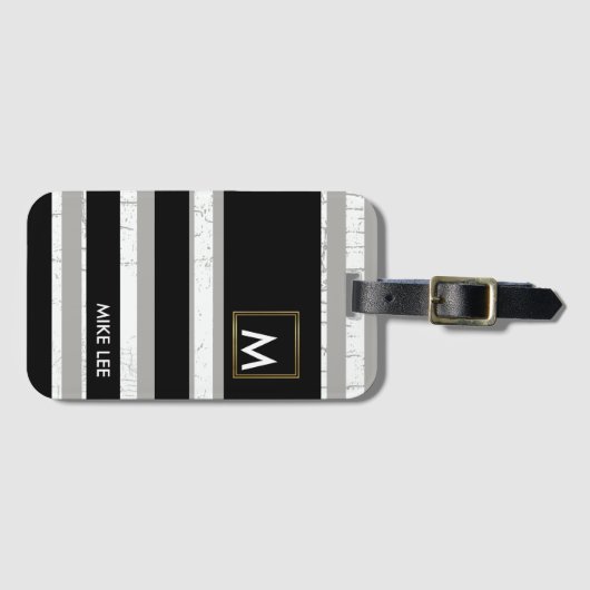 Étiquette À Bagage cool / moderne, rayé noir/blanc (Devant Horizontal)