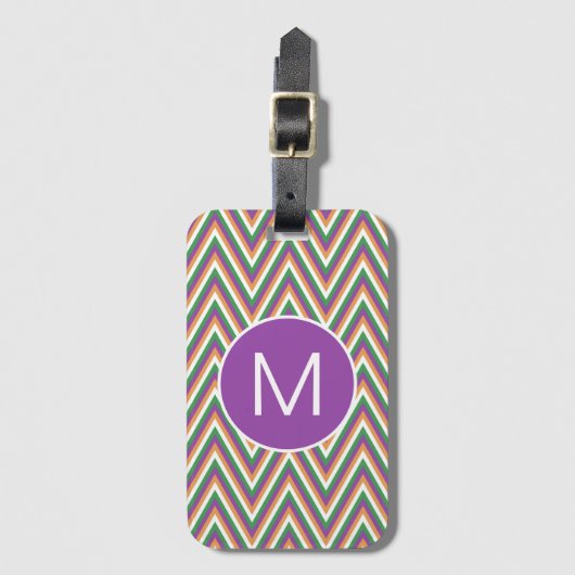 Étiquette À Bagage Cool Motif Retro Chevron Monogram (Devant Vertical)