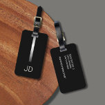Étiquette À Bagage Cool noir Faux Argent Strigramme<br><div class="desc">Élégante étiquette de bagage noir personnalisable avec bande métallique FAUX et votre monogramme audacieux.</div>