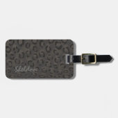 Étiquette À Bagage Cool noir gris cheetah imprimé monogramme (Devant horizontal)