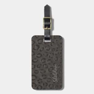 Étiquette À Bagage Cool noir gris cheetah imprimé monogramme
