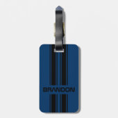 Étiquette À Bagage Cool personnalisé bleu foncé noir course automobil (Dos Vertical)