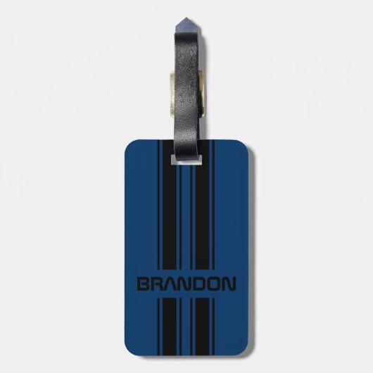 Étiquette À Bagage Cool personnalisé bleu foncé noir course automobil (Dos Vertical)