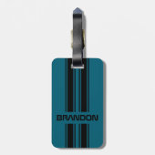 Étiquette À Bagage Cool personnalisé Turquoise bleu noir course autom (Dos Vertical)