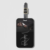 Étiquette À Bagage Cool photo moderne noir et blanc Monogramme (Devant Vertical)