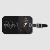 Étiquette À Bagage Cool photo moderne noir et blanc Monogramme (Devant Horizontal)