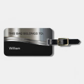 Étiquette À Bagage Cool Silver Metallic Look Monogramme Bagages (Devant horizontal)