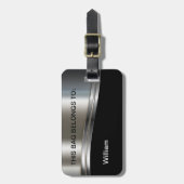 Étiquette À Bagage Cool Silver Metallic Look Monogramme Bagages (Devant Vertical)