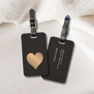Étiquette À Bagage Cool Simple Black Faux Gold Heart