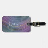 Étiquette À Bagage Cool Strata | Monogramme d'Agate Or Violet Bleu (Devant horizontal)