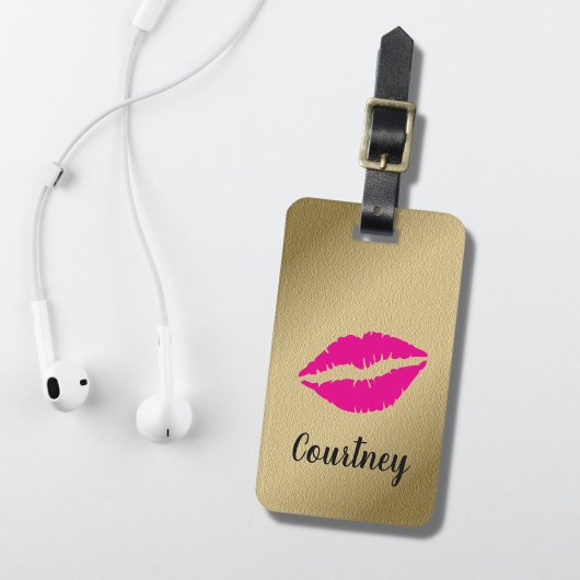 Étiquette À Bagage Cool tendance Faux Gold Rose Lips