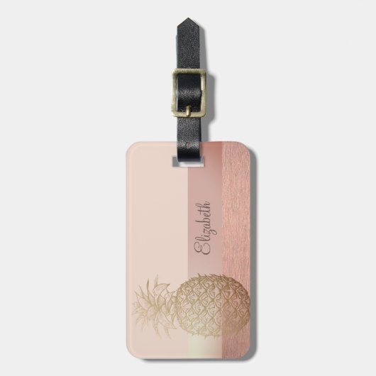 Étiquette À Bagage Cool tendance rayé, Ananas Or (Devant Vertical)