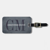 Étiquette À Bagage Cool Texture bleu Gras Monogramme (Devant horizontal)