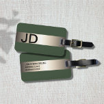 Étiquette À Bagage Cool Vert Faux Métal Bande Gras Monogramme<br><div class="desc">Élégante étiquette de bagage verte personnalisable avec bande métallique FAUX et votre monogramme audacieux.</div>