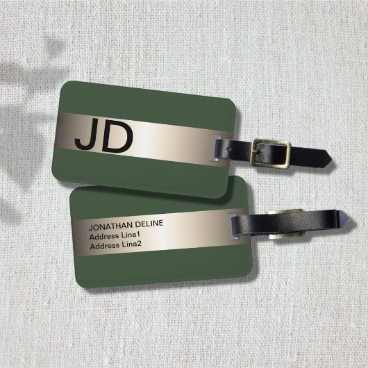 Étiquette À Bagage Cool Vert Faux Métal Bande Gras Monogramme