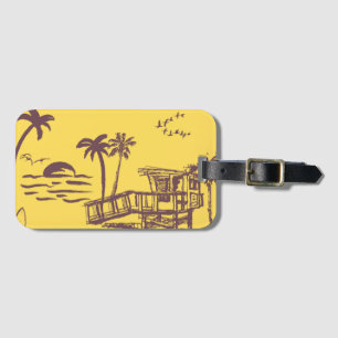 Étiquette À Bagage Cool Vintage Jaune Tropical Beach Croquis