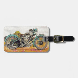 Étiquette À Bagage Copie bleue de moto d'Aqua vintage