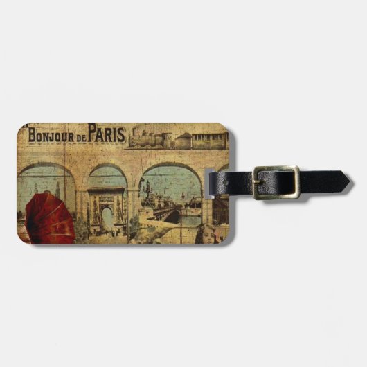 Étiquette À Bagage Copie vintage de Paris (Devant horizontal)