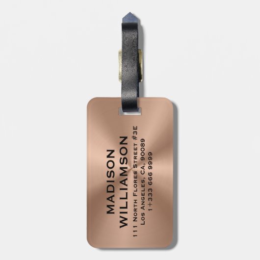 Étiquette À Bagage Copper Brown MetalliC Texture Black Text (Dos Vertical)