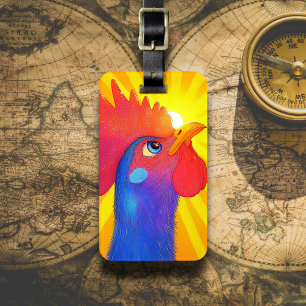 Étiquette À Bagage Coq Coloré avec Éclat de Soleil