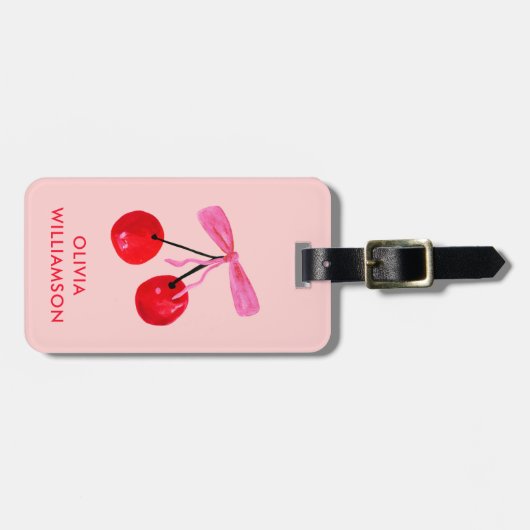 Étiquette À Bagage Coquette Cherry & Pink Bow (Devant horizontal)