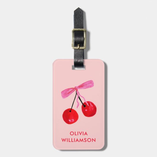 Étiquette À Bagage Coquette Cherry & Pink Bow (Devant Vertical)